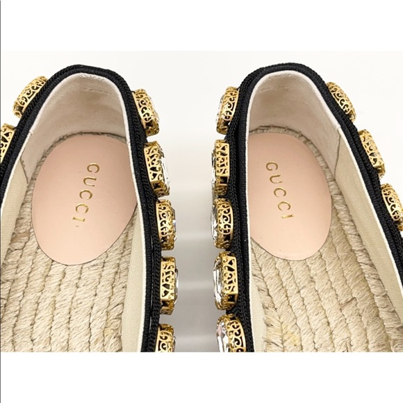 Gucci New Crystals Jewels Black Canvas Espadrilles Sz. US 5.5 - Picture 8 of 16